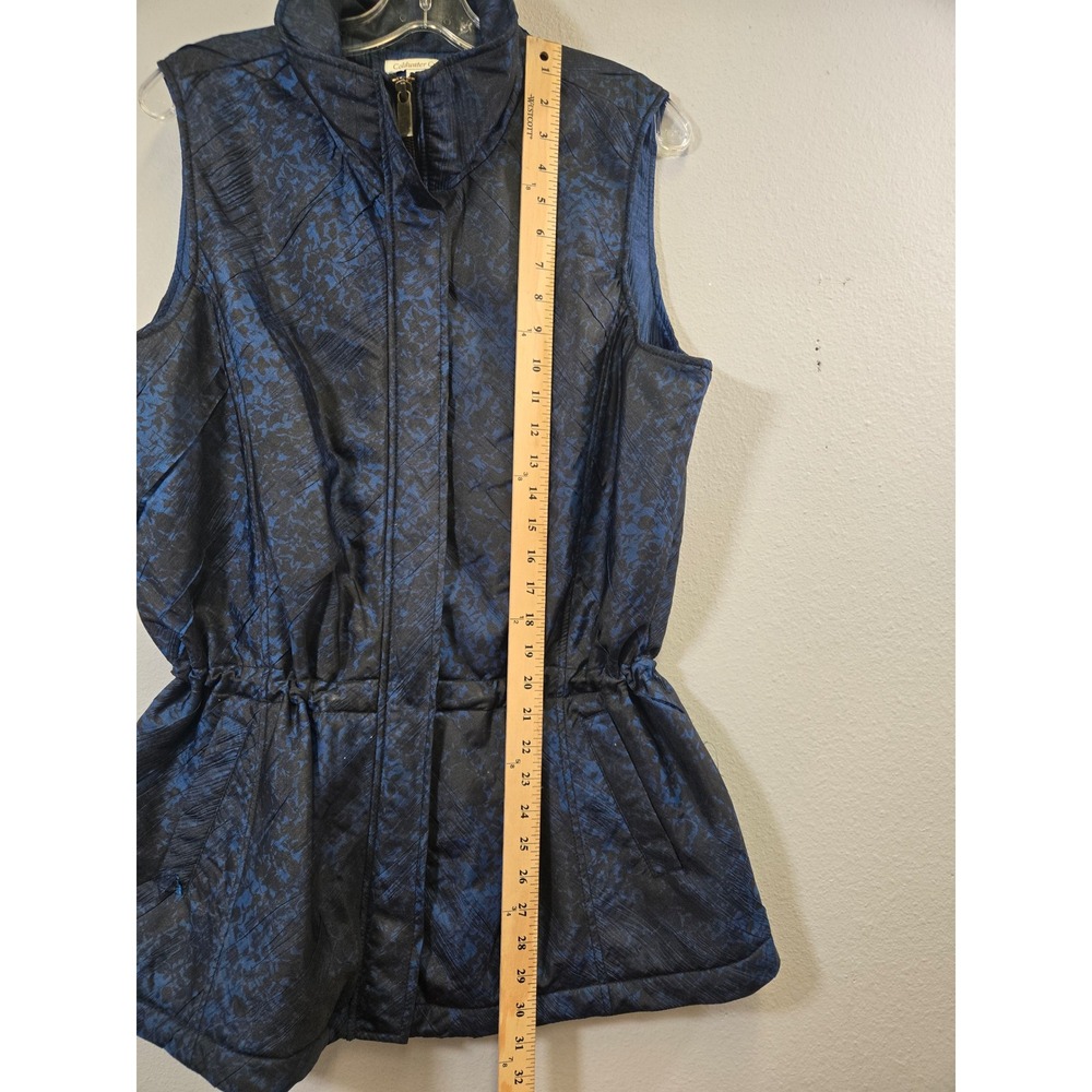Coldwater Creek Blue Black Abstract Quilted Cinched Waist Puffer Vest Large - Picture 5 of 6